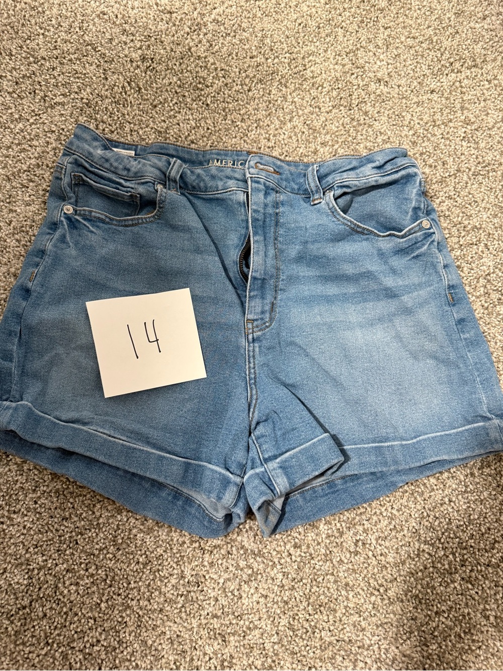 American Eagle Outfitters Medium Blue Denim Cuffed High-Waist Shorts